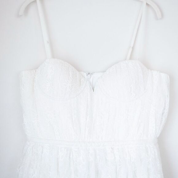 NEW Sau Lee Selena White Lace Midi Bridal Wedding Rehearsal Dress Size 12 - Picture 11 of 13